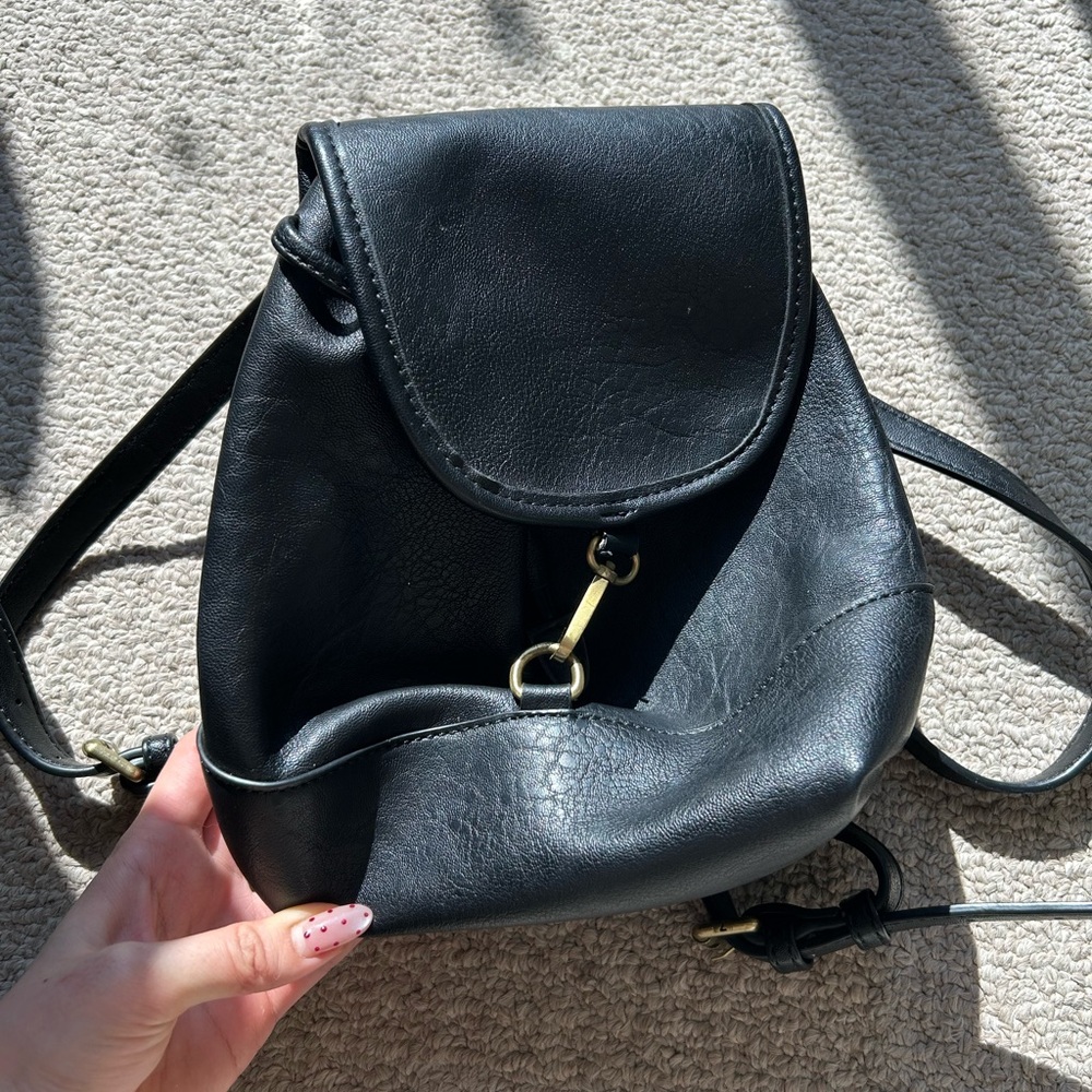 Urban Outfitters Black Mini Leather Backpack with Gold Hardware